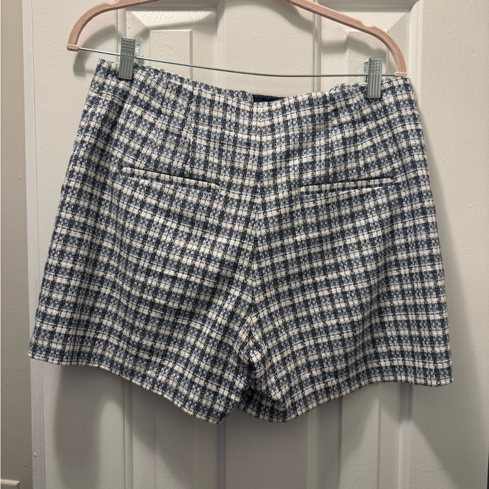 LOFT High Waist Blue and White Checkered Shorts